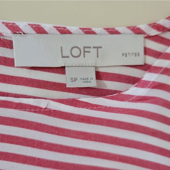Loft Women's Red Striped Flutter Sleeve Rayon Blouse - Picture 9 of 16